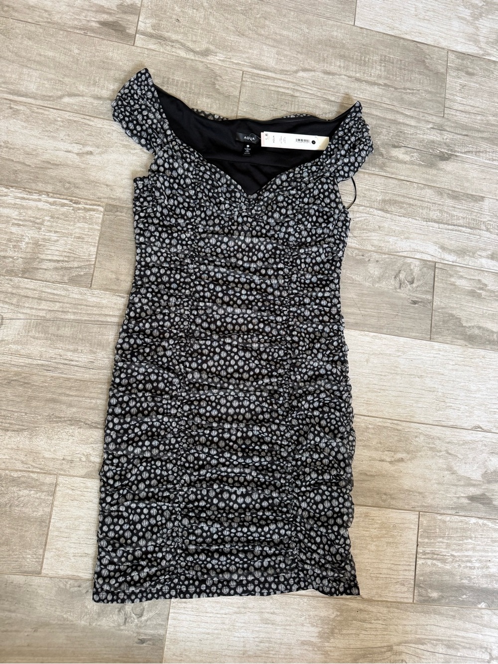 Bloomingdale's Aqua Black and White Polka Dot Dress NEW